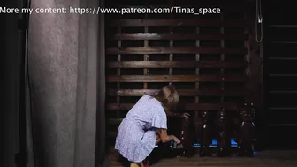 Girlfriend in short dress cleaning home #7