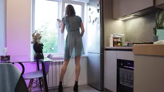 Transparent cleaning window sill With Tina in Dress #5