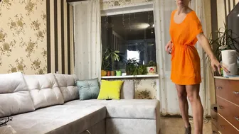 Fit girl Tina in dress cleaning in the home #2