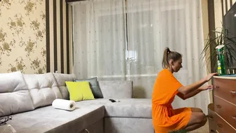 Fit girl Tina in dress cleaning in the home #9