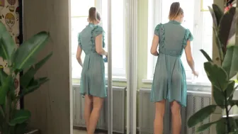 [4K] Transparent cleaning window With Tina in dress #6