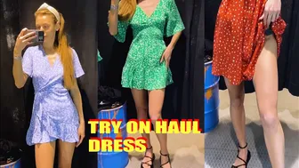 TRY on haul loungewear dress in dressing room no bra