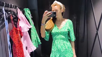 TRY on haul loungewear dress in dressing room no bra #7