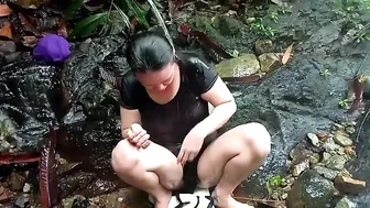 Discovery Of a Warm Water Fountain in The Forest Hidden Behind a Cliff on The River Bank #8