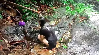 Discovery Of a Warm Water Fountain in The Forest Hidden Behind a Cliff on The River Bank #9