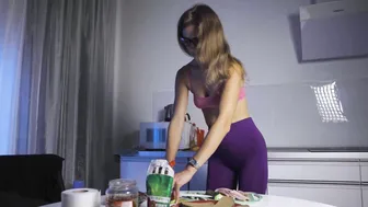 Tina girl cooking quick sandwich in leggings #5