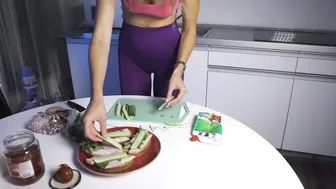 Tina girl cooking quick sandwich in leggings #9