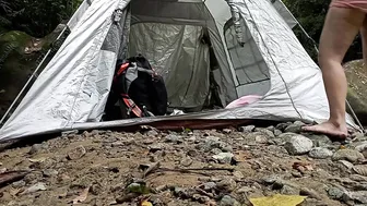 SOLO CAMPING IN THE WATERFALL FOREST CALM AND PUT UP A SMALL TENT #10