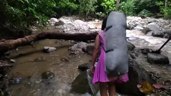 SOLO CAMPING IN THE WATERFALL FOREST CALM AND PUT UP A SMALL TENT #4