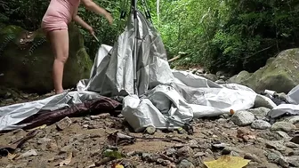 SOLO CAMPING IN THE WATERFALL FOREST CALM AND PUT UP A SMALL TENT #9