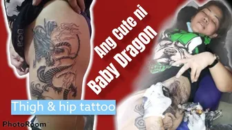 Cute ni Baby Dragon - Hip & Thigh tattoo ( for Adult only +18 ) 1st session