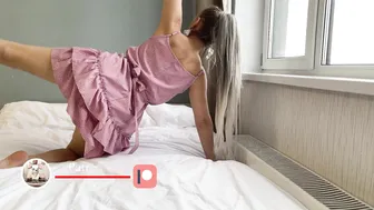 Home workout and stretching in a pink dress for relaxation all day long #8