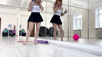 Home workout and stretching, jumping on jump ropes in a skirt 8 #5