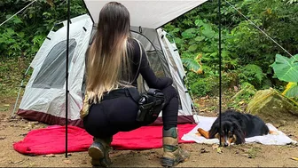 SOLO CAMPING - Brazilian GIRL COLLECTING forest MUSHROOMS and cooking - ASMR