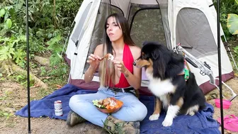 ASMR CAMPING - Brazilian GIRL COOKING delicious chicken in NATURE #10