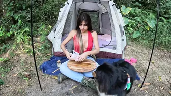 ASMR CAMPING - Brazilian GIRL COOKING delicious chicken in NATURE #8