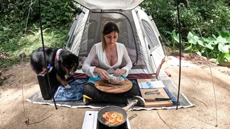 ASMR CAMPING GIRL - COOKING in NATURE with MY DOG #8