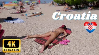 Beach Walk CROATIA, MAKARSKA a Coastal City near the Mountains, 4K Walking with Bikini Beach Walk #1