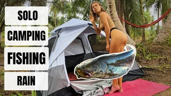 Solo Girl Camping Tent in the Rain Fishing