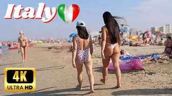 ITALY 4K60 Beach Walk, RIMINI, Dancing and Party on the Beach with Bikini Beach Walk