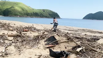 ASMR GIRL COLLECTING WOOD and CLEANING THE BEACH #2