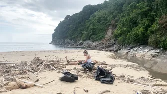 ASMR GIRL COLLECTING WOOD and CLEANING THE BEACH #5