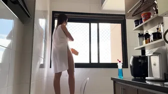 WHITE TRANSPARENT DRESS CLEANING THE WINDOW #5