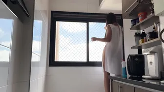 WHITE TRANSPARENT DRESS CLEANING THE WINDOW #8