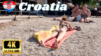 CROATIA Beach Walk, MAKARSKA - Town on the Hot Riviera 4K Walk on City Beach with Bikini Beach Walk