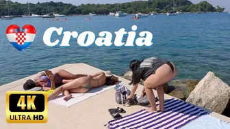 Beach Walk CROATIA, ROVINJ, Town in Istria with an Italian Flair, 4K Walking with Bikini Beach Walk