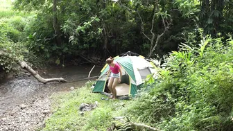 Camping by the stream | Fishing - relaxing satisfying - swimming - nature sounds | ASMR | #3