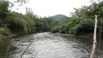 Relaxing SOLO Camping with Rain Forest Mountain Stream views, Cooking, Bathing In Stream...[ ASMR ] #10