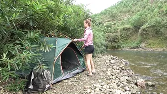 Relaxing SOLO Camping with Rain Forest Mountain Stream views, Cooking, Bathing In Stream...[ ASMR ] #3