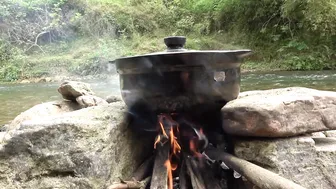 Relaxing SOLO Camping with Rain Forest Mountain Stream views, Cooking, Bathing In Stream...[ ASMR ] #7