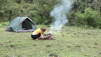 Solo Bushcraft - Caming on riverside mudflats, Relaxing Fishing, Free Life, Living Off Grid #6