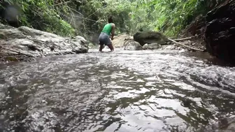 Bushcraft Trip & Camping at the foot of the mountain with a small stream flowing, relaxing fishing #8