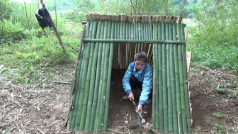 Solo bushcraft & Camping | Build a complete and warm survival shelter | A hut made of bamboo Ep05