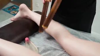 BANGING BAMBOO STICKS ON LISA'S LEG - DEEP TISSUE LEG AND FOOT MASSAGE #9