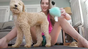 Stretching with my puppy and stealing her toys #8