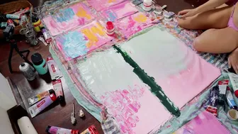 Pink & Green Pastel Sunset: Abstract Painting Timelapse with Commentary