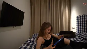 Katiabang dropped the Tablet to her face in the stream!