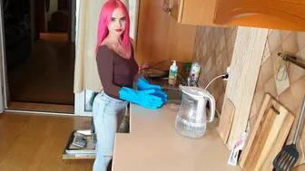 Washing dishes with Magic Scrubbing Gloves for Kitchen #1