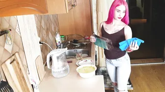 Washing dishes with Magic Scrubbing Gloves for Kitchen #2