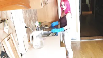 Washing dishes with Magic Scrubbing Gloves for Kitchen #6