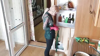 Fridge cleaning in robe and tights #10