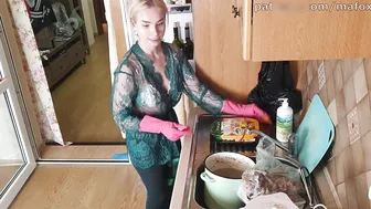 Fridge cleaning in robe and tights #2