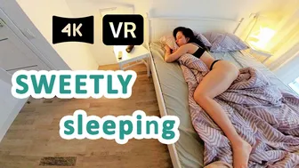 Virtual reality: Girl sleeping sweetly on a beautiful morning | vr video 360 4K