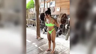 Outdoor Gym Workout In Bright Green Bikini #7