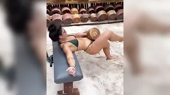 Woman In Green Thong Bikini Working Out #10