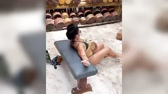 Woman In Green Thong Bikini Working Out #9